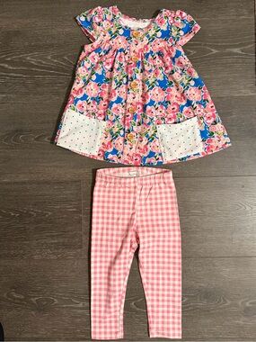 SweetHoney White Floral-Trim Baby Top with Leggings